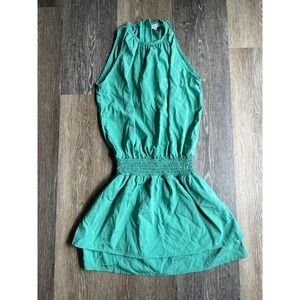 Pleat Halter Dress Kids Size 12 Teal Green Excellent Smocked Waist Tiered Skirt